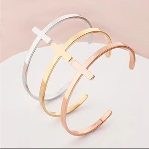 Unisex Fashion Casual Mini Stainless Steel Light Body Cross Open Bracelet